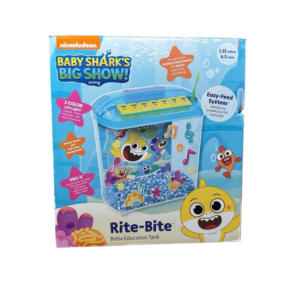 Nickelodeon Baby Sharks Big Show Rite-Bite Betta Education Kids Fish Tank 1.13 G